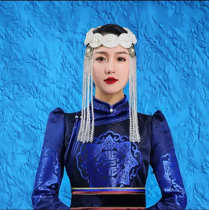 Białe nakrycia głowy ozdoba na głowę do tańca chińskich mongolskich kobiet mniejszościowych