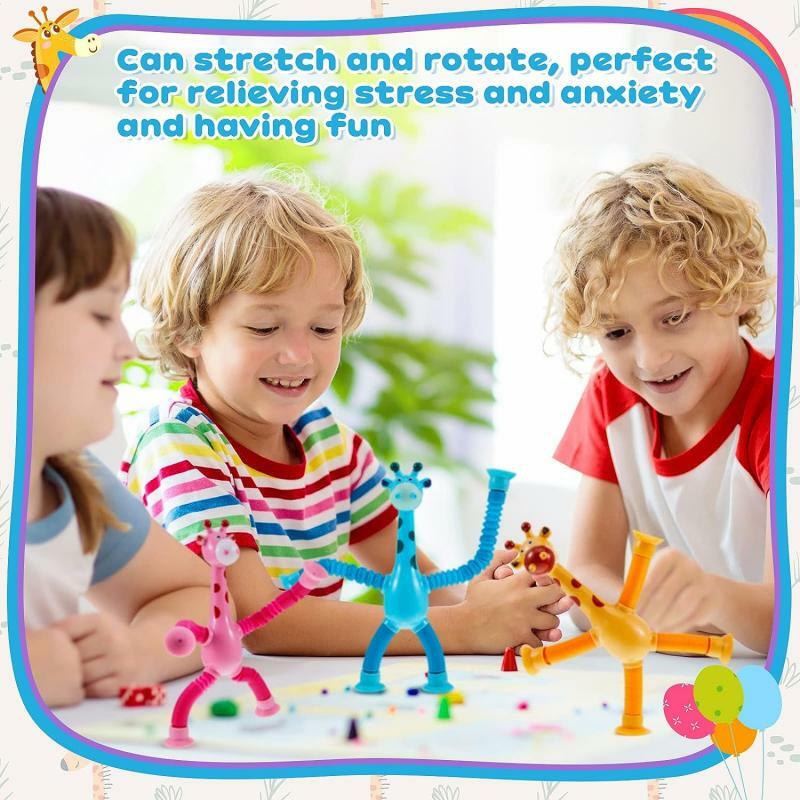 Juguetes De jirafa con ventosa para niños, juguete de jirafa telescópica con alivio de luz, fuelle sensorial, juguete antiestrés para apretar, nuevo, 4 piezas, 1PC