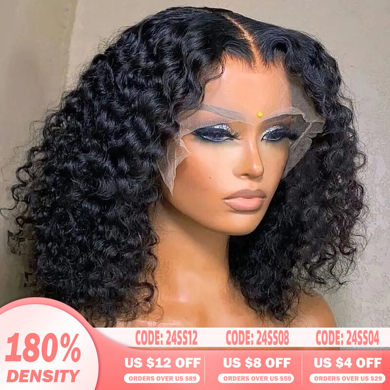 13x4 Lace Frontal Short Curly Bob Brazilian Human Hair Lace Front Wigs 4x4 Closure Deep Wave Wig For Black Women 180 Density