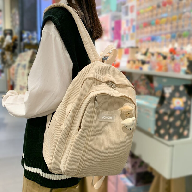 ลายน่ารัก Corduroy ผู้หญิงกระเป๋าเป้สะพายหลังกระเป๋านักเรียนสำหรับวัยรุ่นเด็กหญิง Harajuku หญิงกระเป๋าแฟชั่นนักเรียน Lady Book Pack