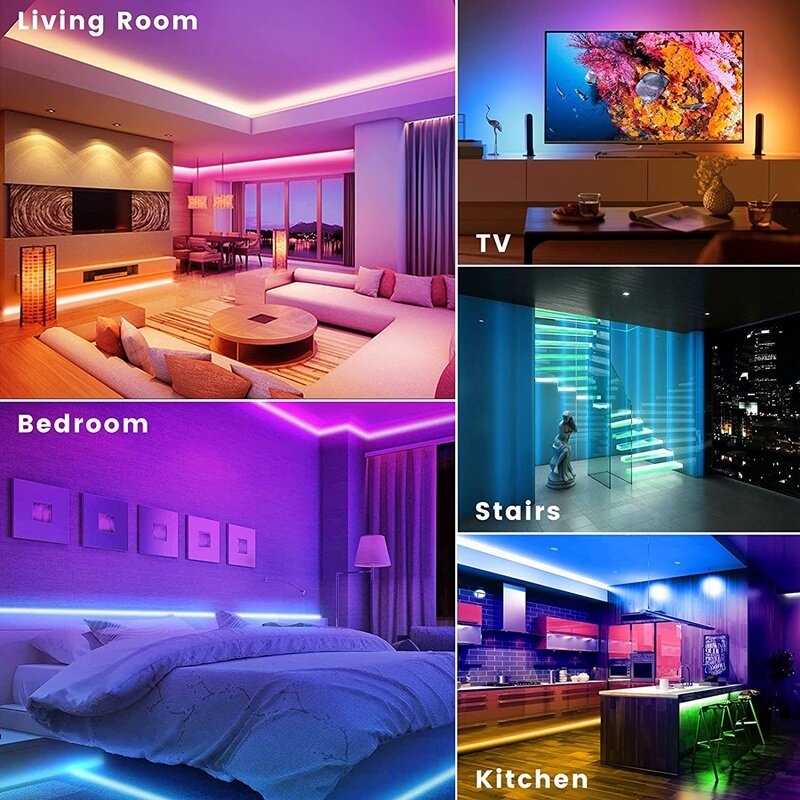 Luzes LED Strip para decoração de quarto, RGB, Bluetooth, USB, retroiluminação de TV, fita de diodo, fita flexível, 1m-30m, 5050