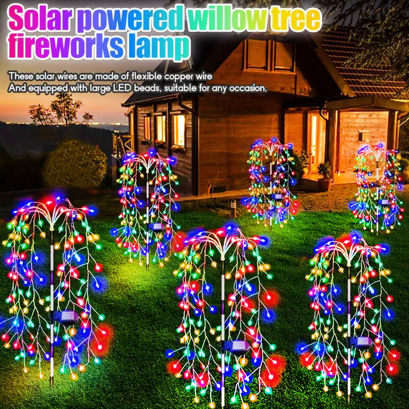 String Light For Outdoor 200 LED Solar Powered Willow Trees Lights 120LED Decorative Lights 8 Lighting Modes Garden Terrace Path