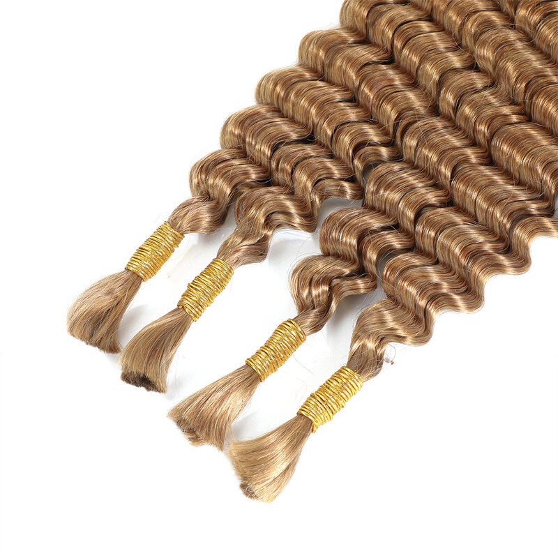 Linhua 27# Deep Wave Bulk Human Hair For Braiding Boho Braids Honey Blonde Crochet Micro Knotless Bohemian Braids Double Drawn