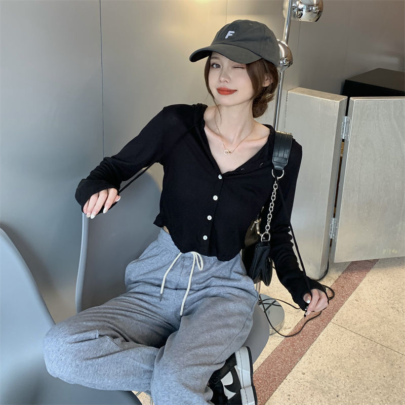 Cardigan donna con cappuccio moda causale traspirante manica lunga tutto-fiammifero primavera comodo bottone stile coreano Chic College quotidiano