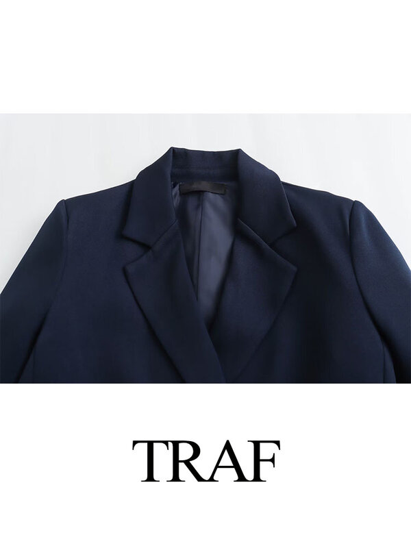 TRAF Woman New Fashion Spring Set Solid Turn-Down Collar Long Sleeve Double Breasted Blazers+High Waist Buttons Wide Leg Pants
