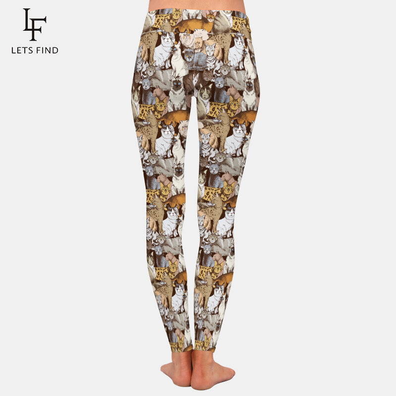 Модные женские брюки LETSFIND с высокой талией, высококачественные привлекательные эластичные леггинсы для фитнеса с 3d-изображением милых кошек и цифровым принтом