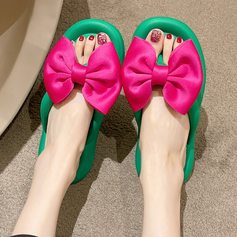 Coreano Slik Bowtie infradito femminile suola morbida pantofole nuvola scarpe donna 2023 piattaforma estiva sandali con tacco piatto donna diapositive