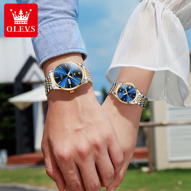 Olevs neue Luxus Paar mechanische Uhr Edelstahl armband wasserdicht Wochen kalender leuchtende Mode lässig automatische Uhr