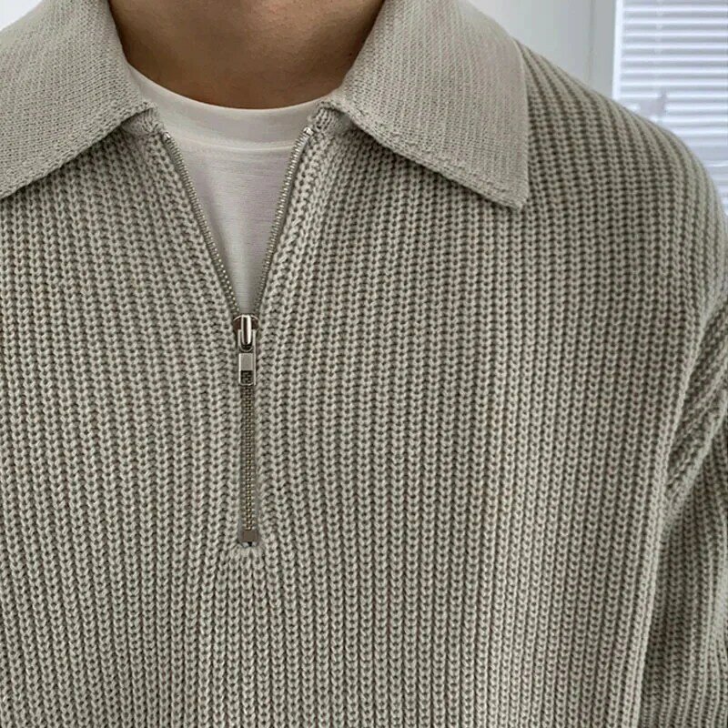 Maglione lavorato a maglia con mezza Zip da uomo stile giapponese Streetwear Pullover Casual allentato felpa con colletto rovesciato Color suolo maschile primavera