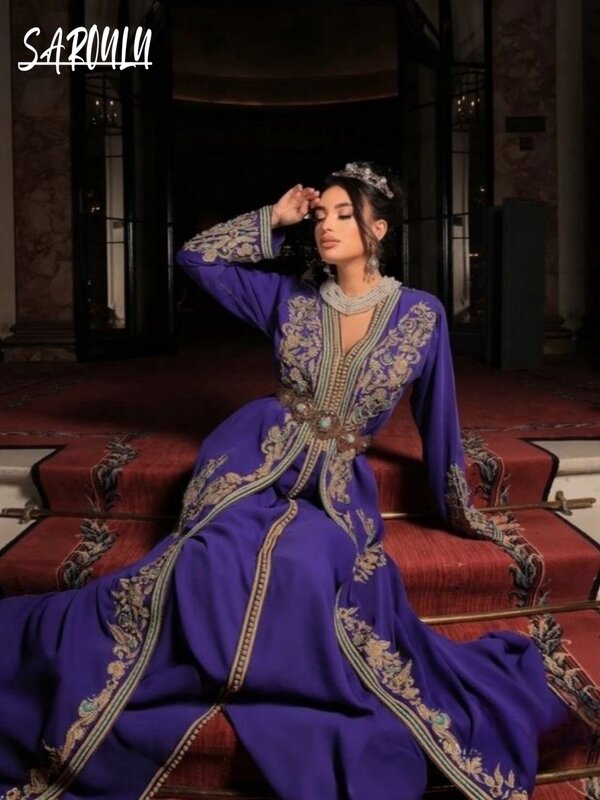 Mode Kaftan Perlen Applikationen Abendkleider Party A-Linie Langarm Brautkleid muslimischen boden langen Kleid Robe de Mariée