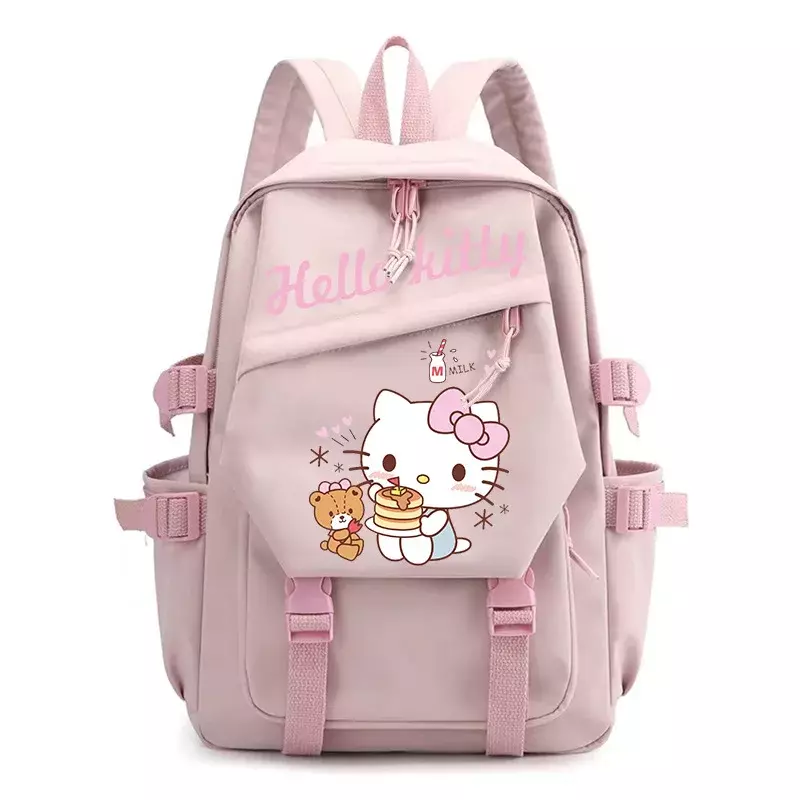 Sanrio Olá Kitty estudante Schoolbag, impressão leve, bonito dos desenhos animados, computador lona mochila, novo