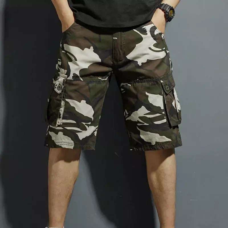 Pantaloncini Cargo da uomo Camouflage Bermuda pantaloni corti per uomo Combat Solid Camo Homme Designer Harajuku sciolto nuovo in grande e alto Y2k