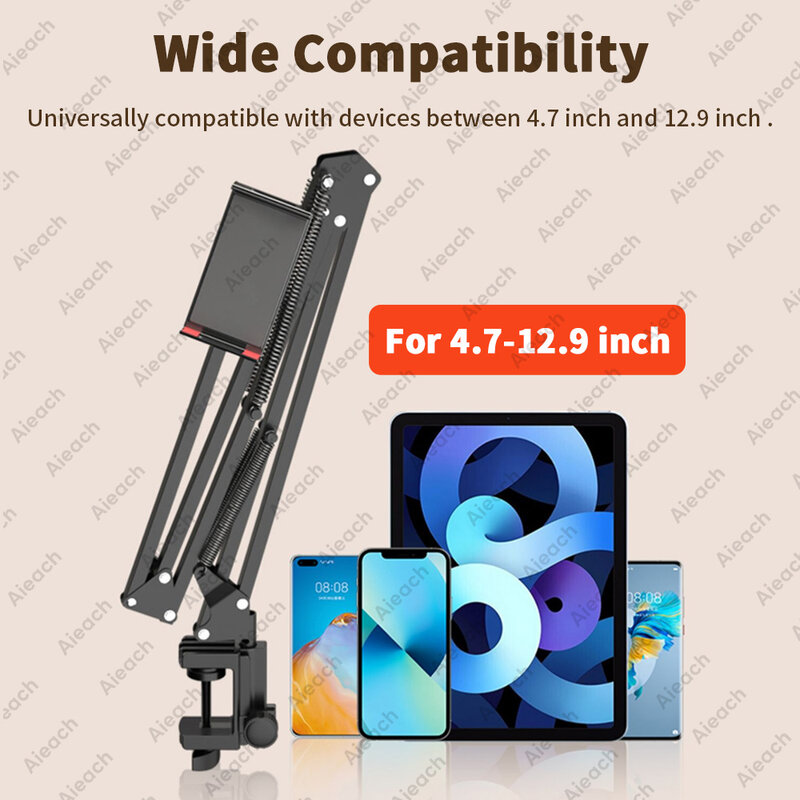 Tablet Holder for Bed with 90cm Metal Arm iPad Stand Tablet Bracket 360° Rotating Bed Phone Mount for 4.5~12.9 inch Phone Tablet