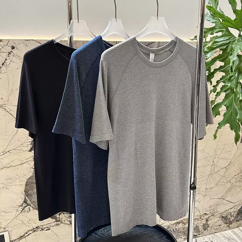 Lemon Metal Vent Tech de manga corta Camiseta deportiva para hombre, camisa informal transpirable, elasticidad, cuello redondo, secado rápido