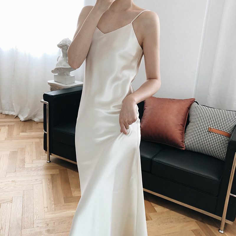 HOUZHOU-vestido de fiesta de satén blanco para mujer, traje Sexy sin mangas, informal, sólido, elegante, elegante, traje de Club, vestidos largos de verano