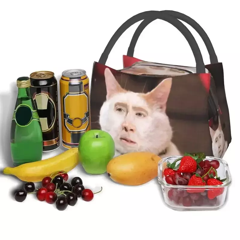Nicolas Käfig Katze Meme isoliert Lunch Bag für Frauen tragbare Kühler Thermal Lunch Box Strand Camping Reisen