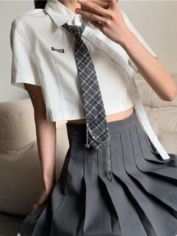 Zoki Jk Tie-camisa corta Sexy para mujer, blusa bonita de estilo Preppy, informal de Japón, manga corta, letras de moda, Tops Kawaii para mujer