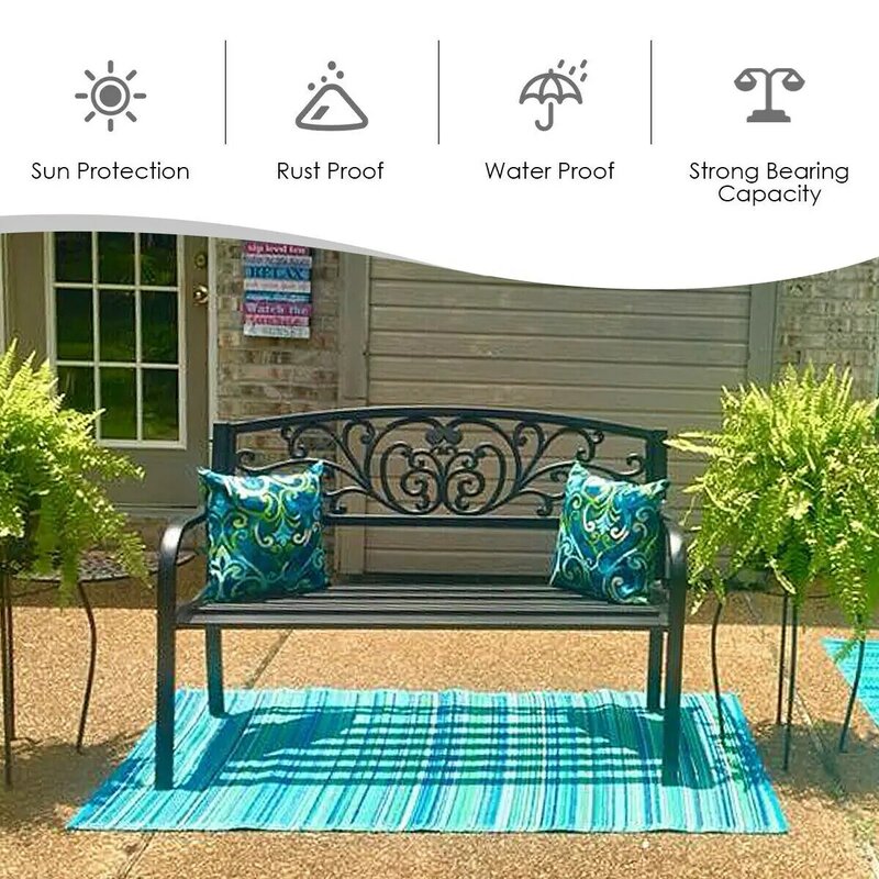 Costway-Banco de jardín para Patio, silla de porche, marco de acero, respaldo de hierro fundido, 50 pulgadas