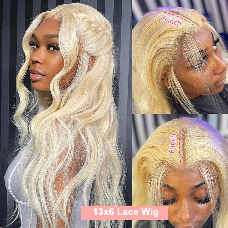 Perruque Lace Front Wig Body Wave naturelle, cheveux humains, blond 613, 13x4 HD Transparent 180%, 13x6