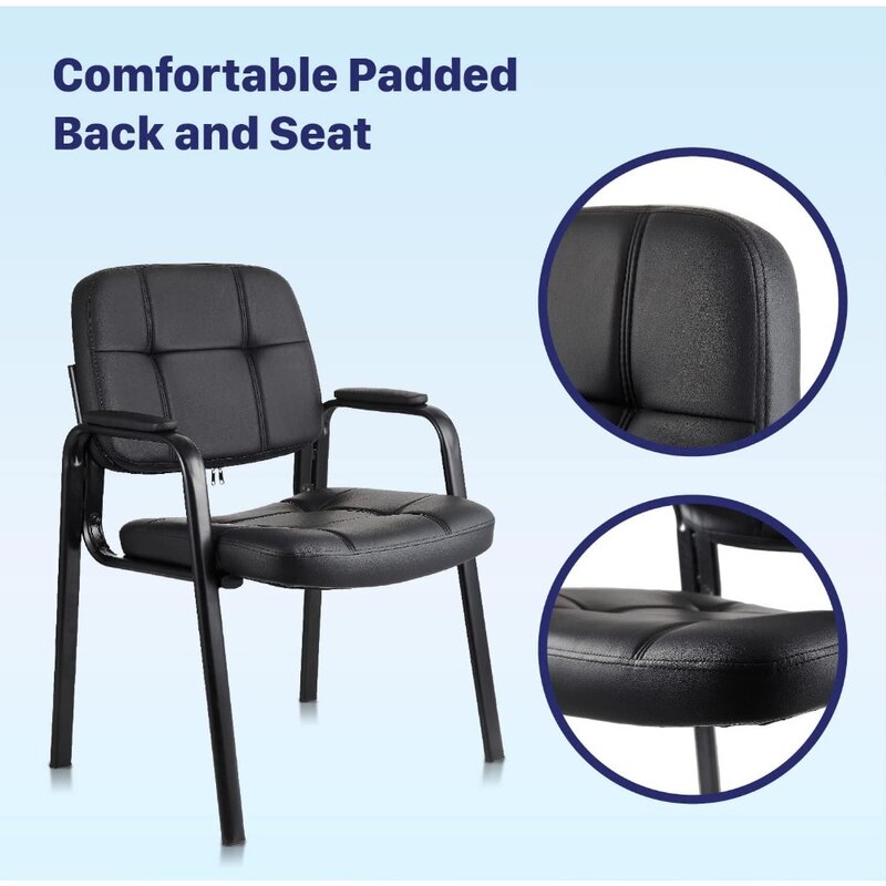 Chaises de bureau rembourrées en cuir collé, chaise d'invité, soutien-bras, noir, réception, bureau de conférence, paquet de 4