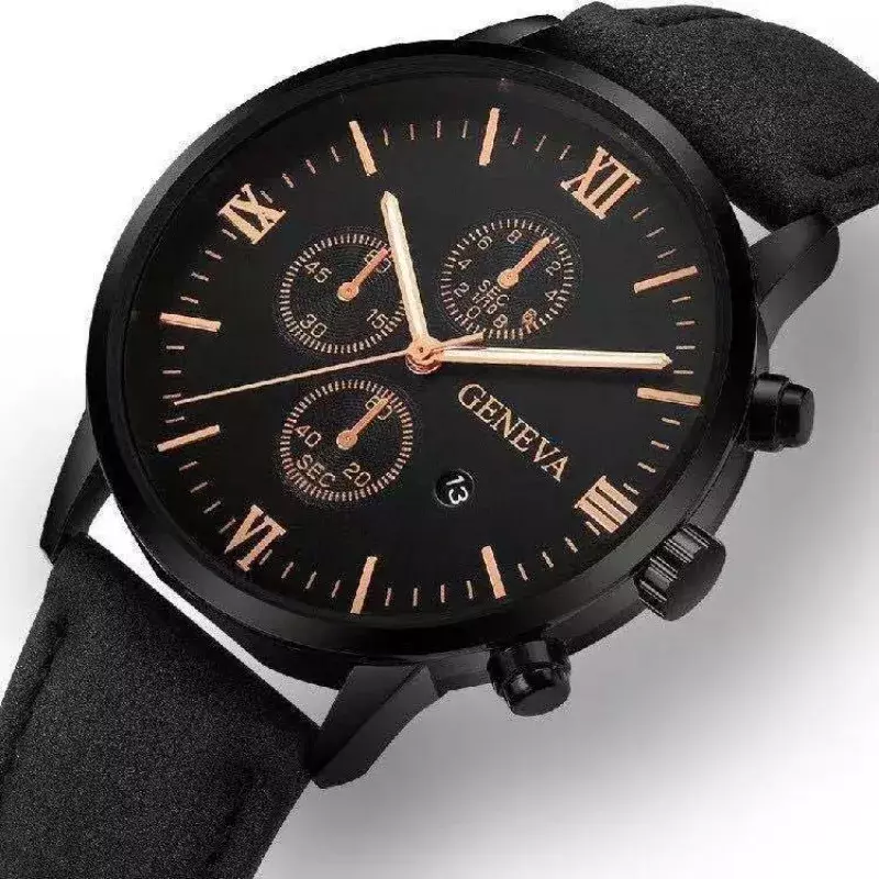 Reloj de cuarzo negro Para hombre, cronógrafo de esfera romana, con fecha redonda, a la moda, deportivo, 1 unidad
