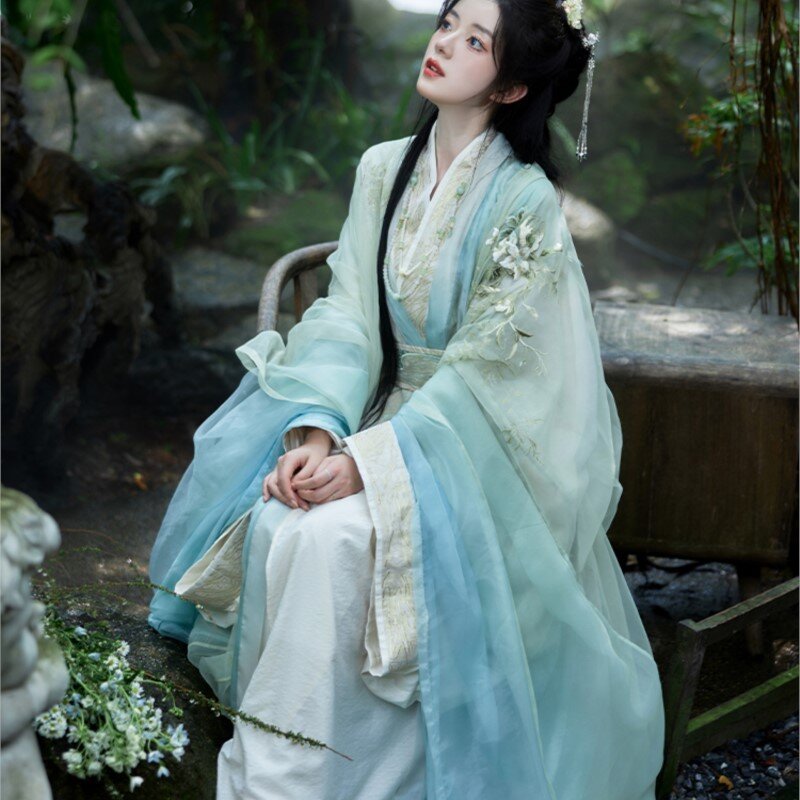 Vêtements Han traditionnels chinois à double couche pour femmes, droits, brodés, cool, nickel é 03