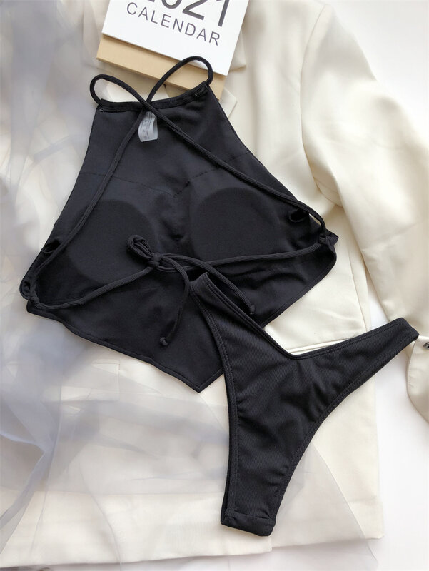 مثير من قطعتين ملابس السباحة للنساء ، بيكيني بلون واحد ، متعدد الألوان ، تصميم جديد