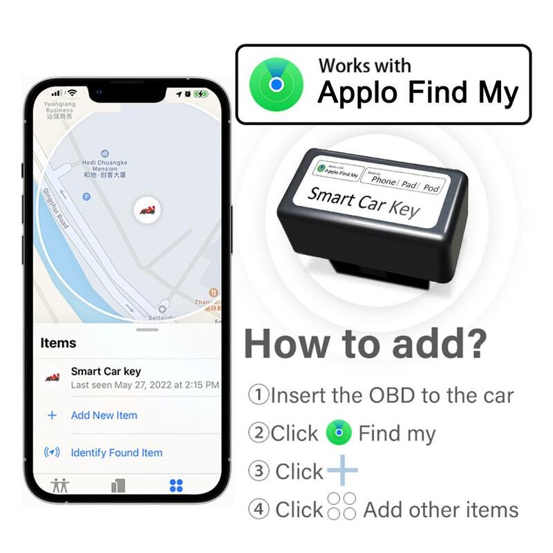 Localizador GPS OBD do carro, funciona com Apple Find My App, Rastreador inteligente de instalação rápida, dispositivo anti-perdido, localizador, posição global, novo