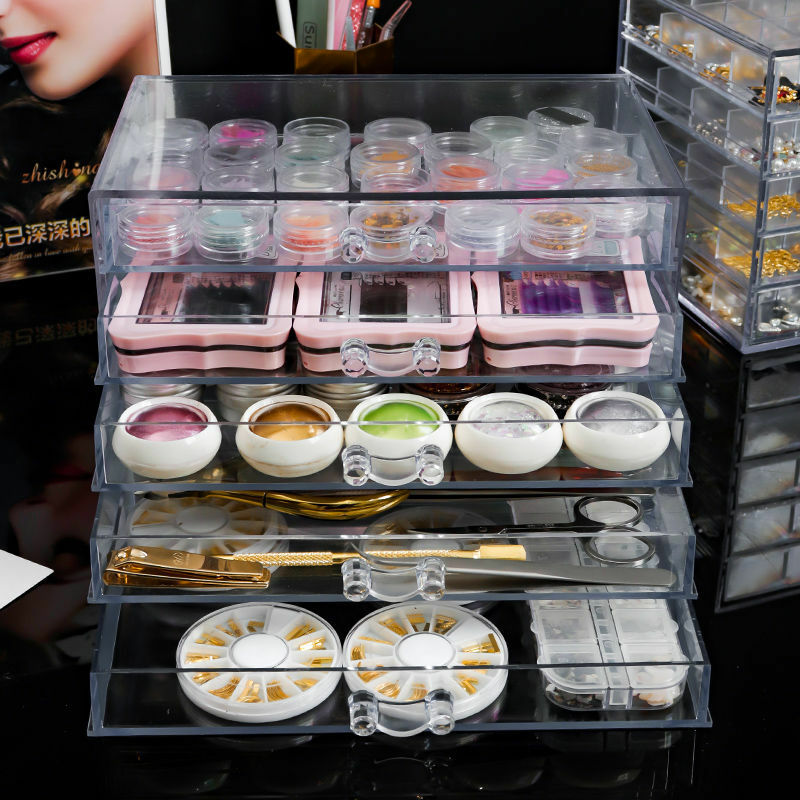 Schmuck Veranstalter Kosmetische Lagerung Box Organizer Nail art Diamant Display Stand Schublade Transparent Acryl Kunststoff Box Stapelbar