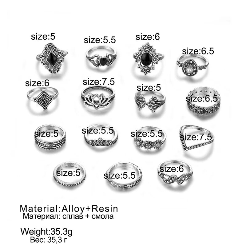 FAMSHIN-Conjunto de anillos de boda de 9 unids/set para mujer, joyería Bohemia Vintage de Color dorado, Luna y Estrella, anillo de compromiso de cristal