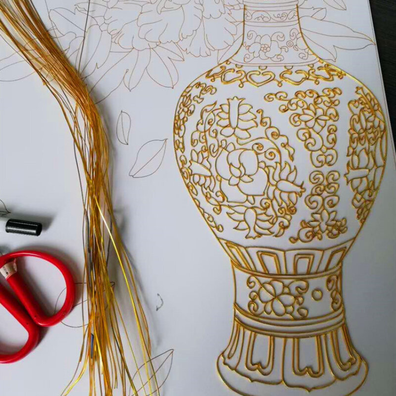 Перегородчатая эмалированная Золотая проволока 10 м, материал алюминия, плоская проволока, искусственная живопись, Золотая проволока, инструмент для творчества
