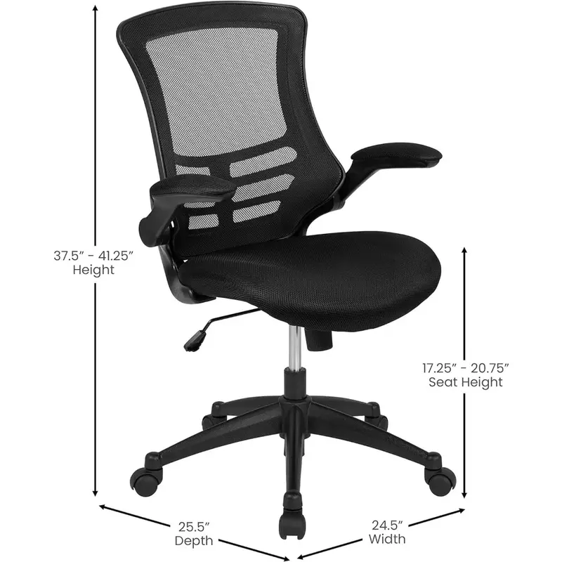 Cadeira de escritório com encosto giratório, com apoio lombar ajustável e altura do assento, cadeira de mesa de malha ergonômica, cor preta