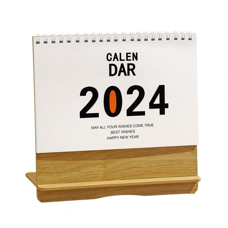 Calendario de escritorio con impresión transparente, calendario resistente de madera 2024, rastreador de horario