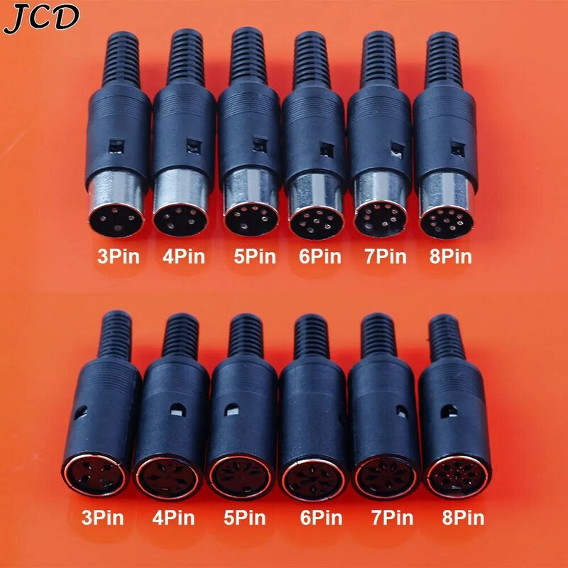 JCD DIN 3pin 4pin 5pin 6pin 7pin 8 Pin Male Female Plug Jack Socket Solder Connector Chassis Cable Mount With Plastic Handle
