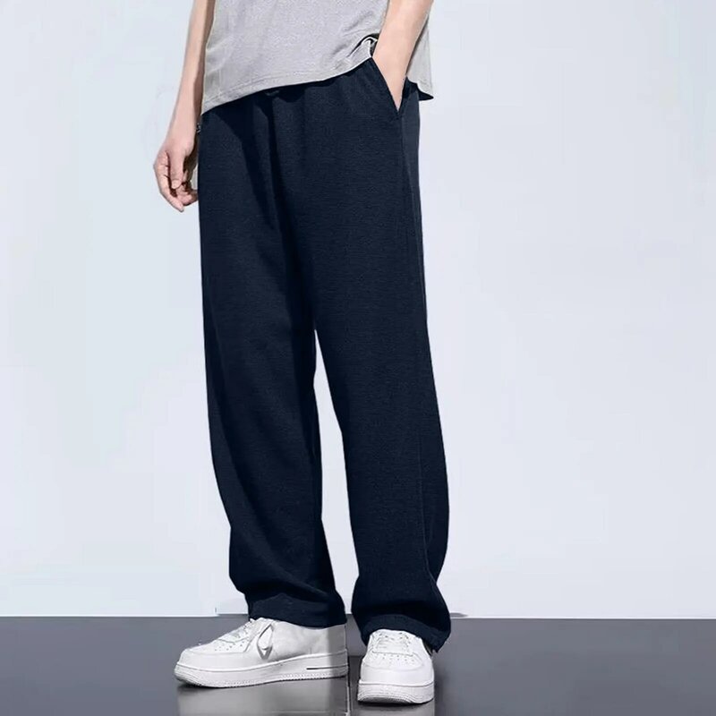 Pantalones holgados de malla con bolsillo para hombre, pantalón informal de fondo recto con cordón para correr, ejercicio, entrenamiento, baloncesto