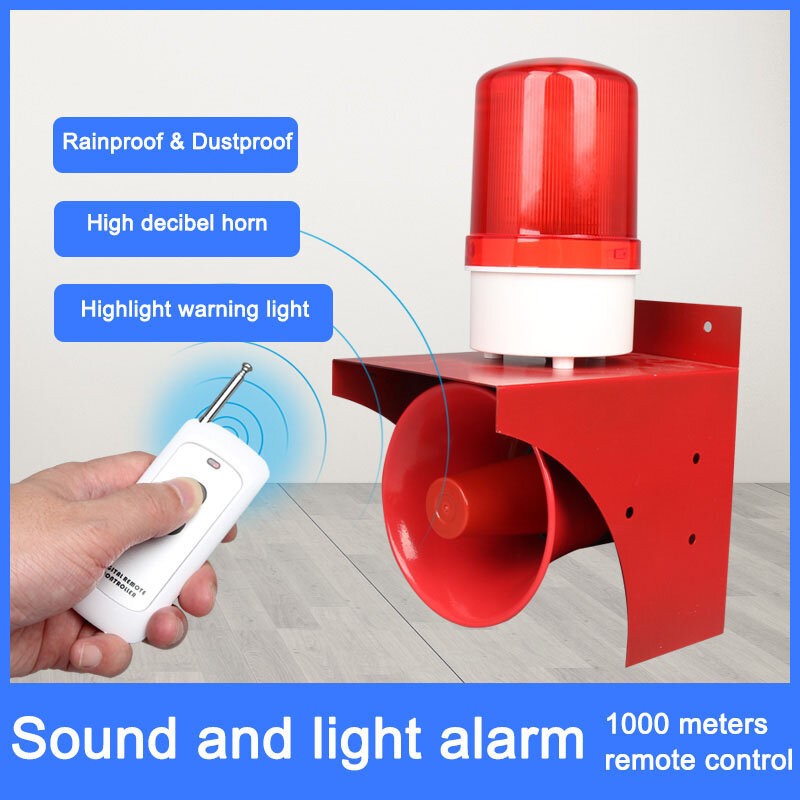 Alarm lampu dan suara industri, klakson Alarm kendali jarak jauh nirkabel desibel daya tinggi LED merah 220V 24V 12V untuk keamanan