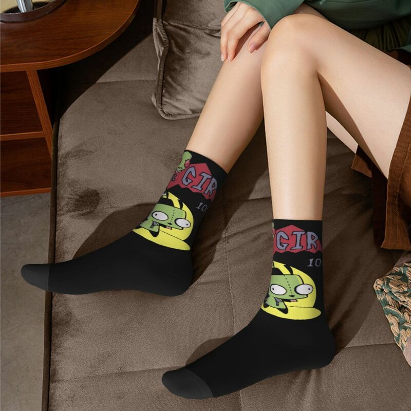 Crazy Design Invader Zim And Gir Theme Basketball Socks Accessories All Season Kawaii Cute Warm Long Socks Breathable