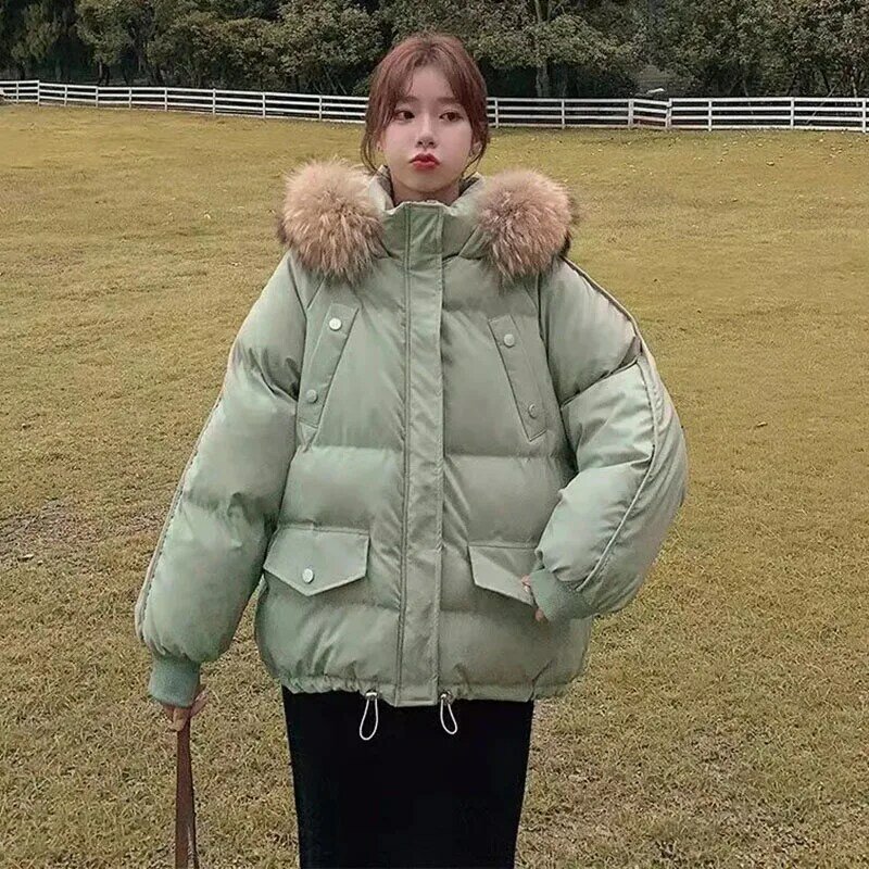 Парка Lucyever женская короткая с капюшоном, хлопковая Утепленная стеганая куртка в Корейском стиле, зимняя одежда с меховым воротником, 2023