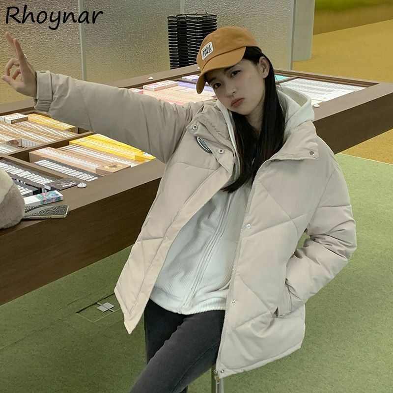Straight Parkas Sweet Girls Winter Coats Streetwear Loose Stand Collar All-match Warm Thicken Korean Style Fashion Clothes Daily