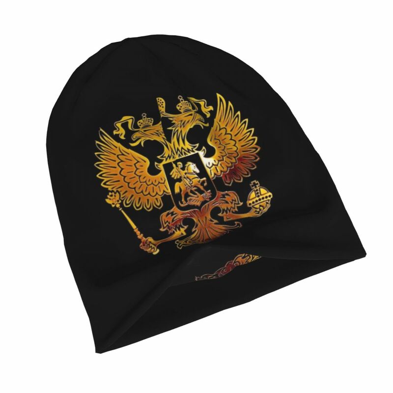 남녀공용 러시아 엠블럼 팔 코트, 골든 스컬리 비니 모자, 시원한 스키 모자, 따뜻한 이중 사용 보넷 니트 모자