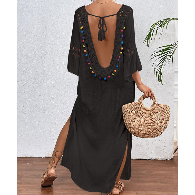 Beach wear for women women's sexy hollow backless loose beach long cover skirt new cover-ups fashion 2024 beach cover