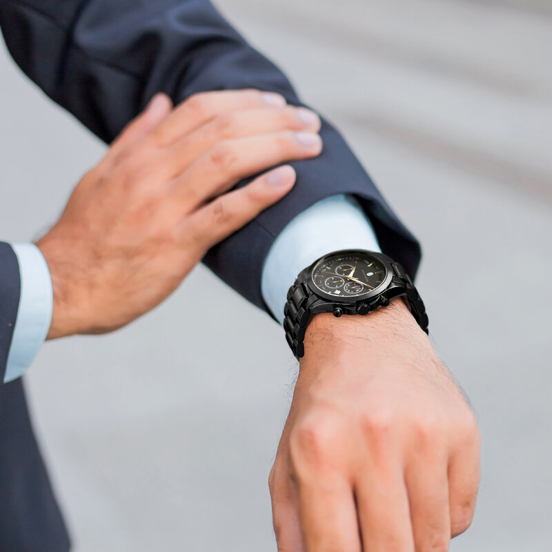 Orologio da uomo in acciaio inossidabile SAPPHERO orologio al quarzo da lavoro di lusso 100M orologio da polso con data Casual impermeabile per uomo