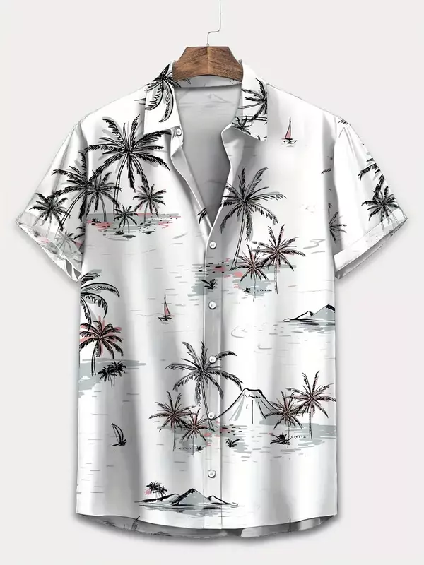 Men's Summer Skull Spider Print Street Casual Style Sweatwicking, Breathable, Quick Drying Polo Collar Shirt with Button Elastic
