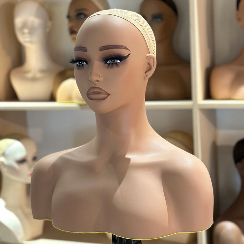 Europeus e Americanos Simulação PVC Manequim Feminino, Manequim Ombro, Perucas e Colar Display, Modelo Maquiagem
