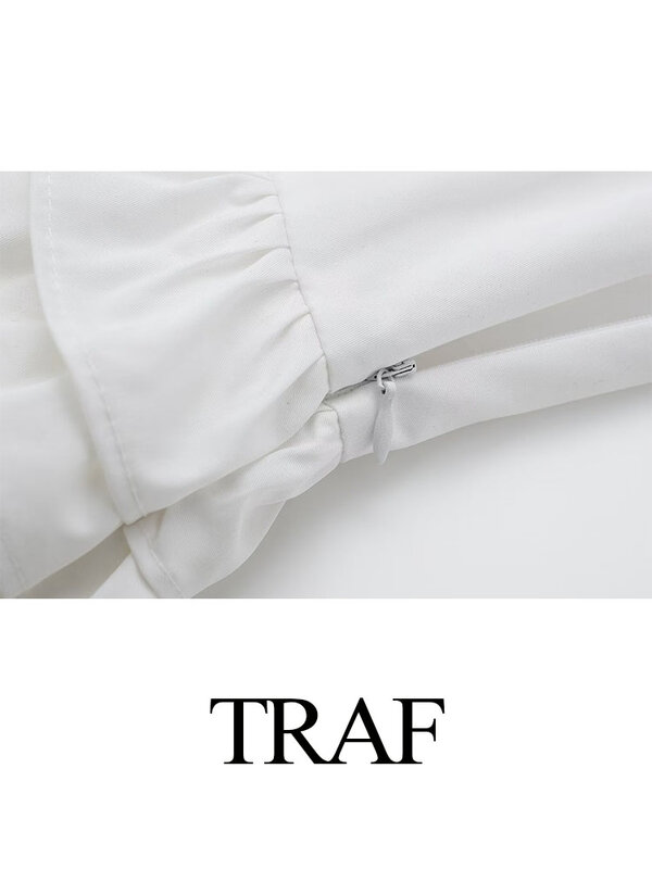TRAF-falda de cintura alta con volantes para Mujer, minifaldas ajustadas con pliegues y cremallera, color blanco, Estilo Vintage, novedad de verano, 2024