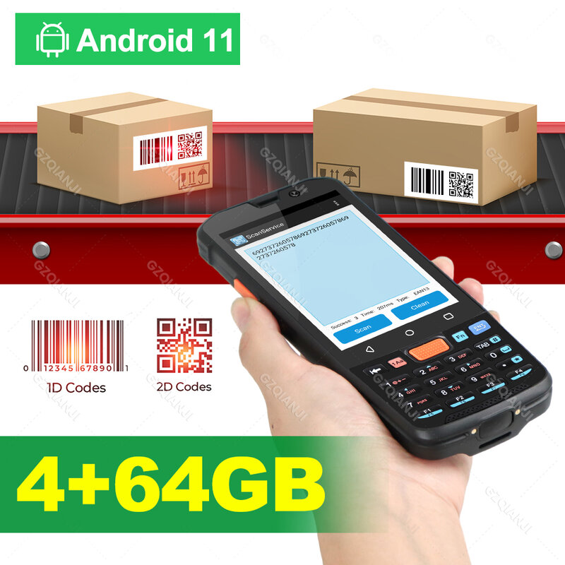 4G + 64G Android 11 Handheld Terminal Data Collector Met 5000Mah Wifi 2d Barcode Scanner Lezer Ip65 4G Netwerk Pda Voor Magazijn
