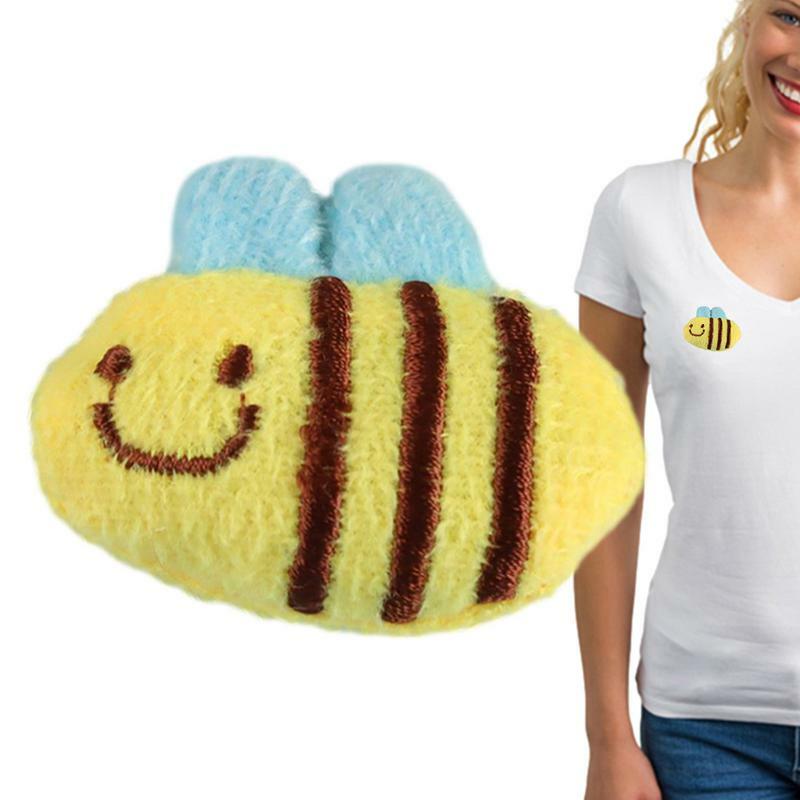 Plush Bee Broches para Cachecóis, Cute Animal Lapel Pins, Broche portátil para Schoolbags e Bag Clothing