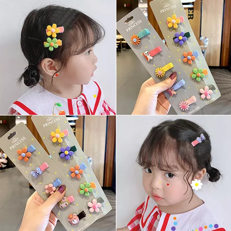 5pcs Girls Cute Cartoon Animal Fruit Hairpins Sweet Colorful Hair Clip Barrettes Headband For Children Kids Hair Accessories