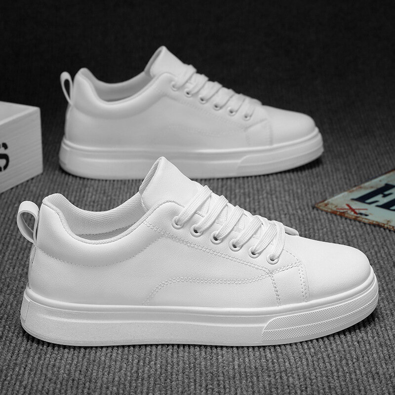 Solid Color Fashion Man Sneakers 2024 PU Leather Casual Shoes Men Luxury White Platform Shoes Student Footwear кроссовки мужские