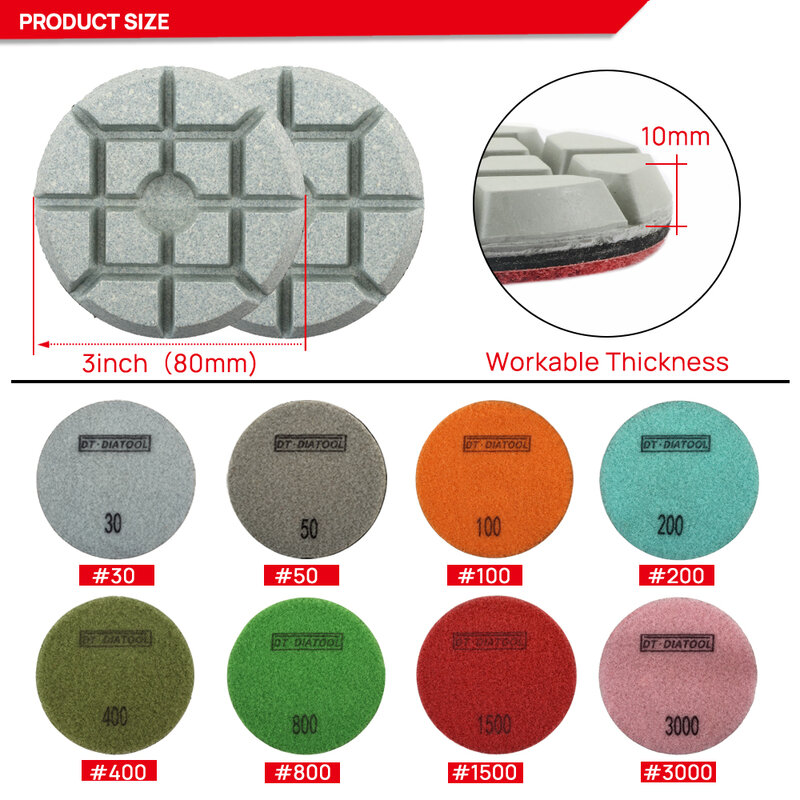 Диски шлифовальные алмазные для полировки бетона, диаметр 80 мм/3 дюйма, DT-DIATOOL дюйма, 6 шт./pk